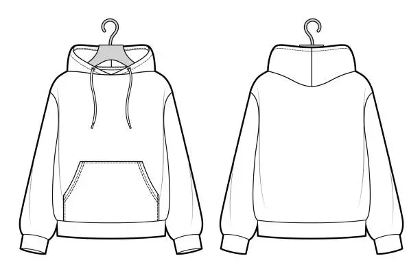 Vector illustration of Hoody, sweatshirt on hanger mock up front and back view