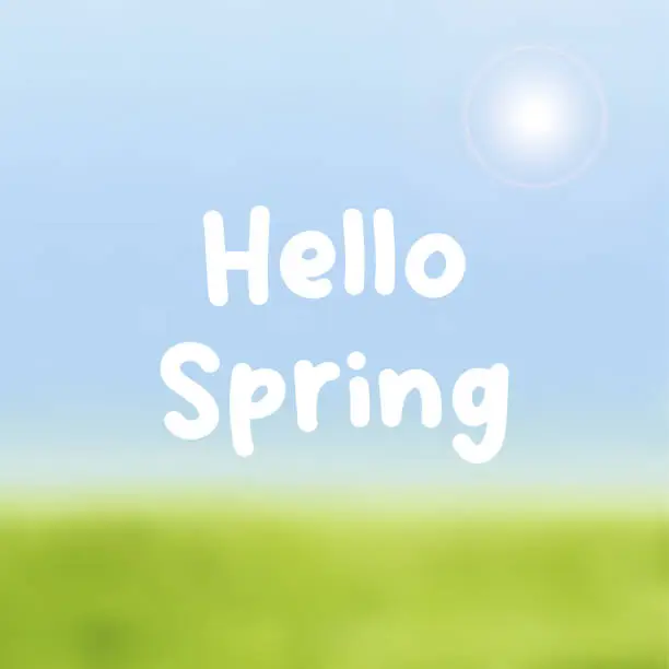 Vector illustration of spring background. Hello Spring. blue sky and sun, grass. Vector