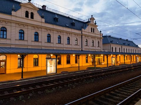 Ostrava, Czech Republic - April 26, 2023: Ostrava-Svinov railway station at night.