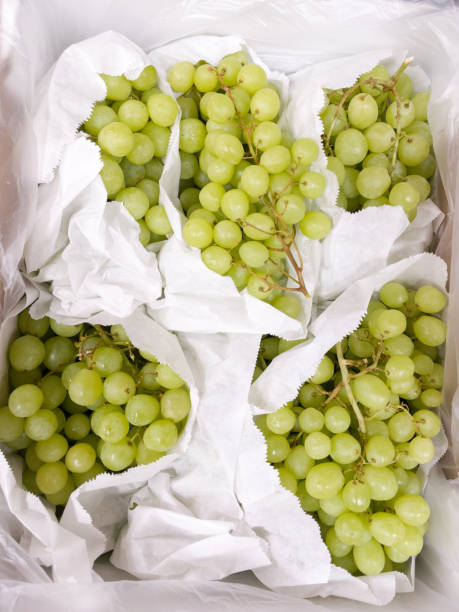 istock Grapes in white bags at store. 2005810592