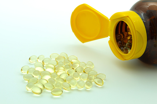 Closeup of Vitamin D soft gel capsules