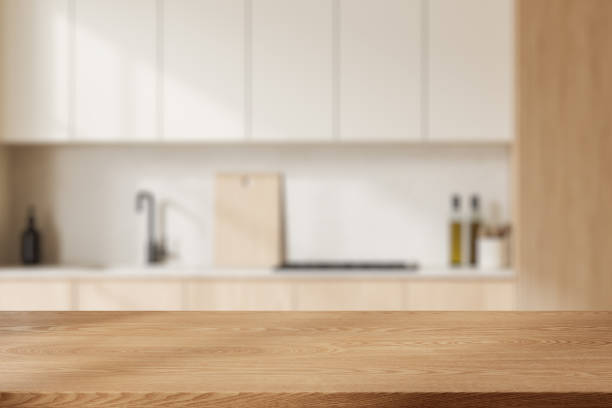 istock Product display desk in white kitchen with sink 2005861800