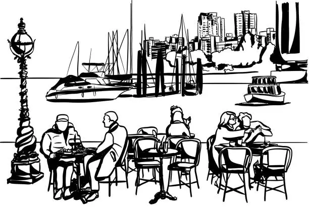 Vector illustration of Marina Terrace Restaurant Ink