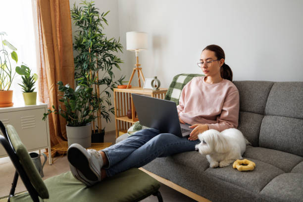 istock Young girl studying with her dog next to her 2005885642