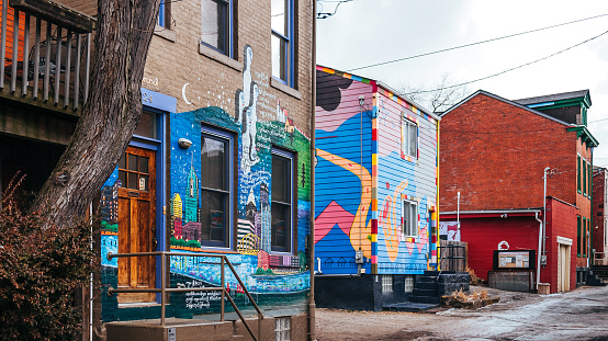 Pittsburgh, Pennsylvania, USA - Colorful buildings of Randyland art museum in Mexican War Streets district in Pittsburgh's Northside.