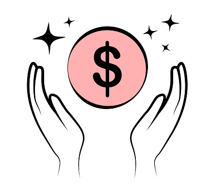 Hands with a dolar on a white background