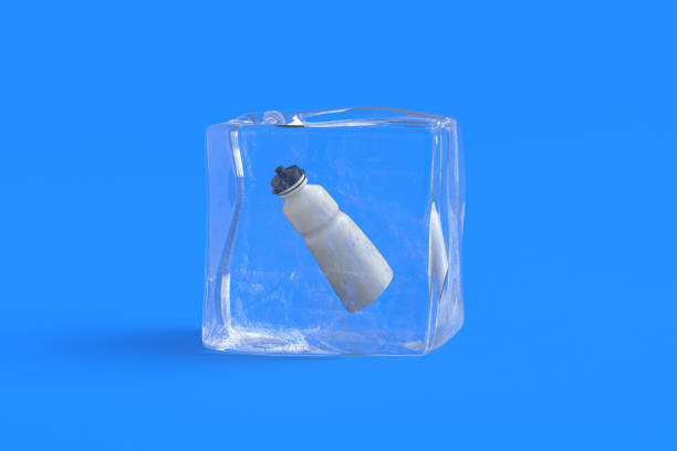 Sport water bottle in ice cube. 3d illustration