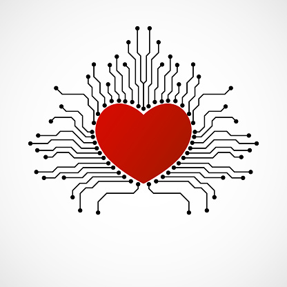 Heart, Background, Circuit board, Colorful,Technology, Sign, Symbol, Holiday, Romantic