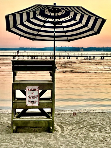 No Lifeguard on duty at dusk at a beach