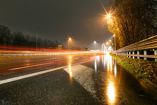 Interurban road during a rainy night