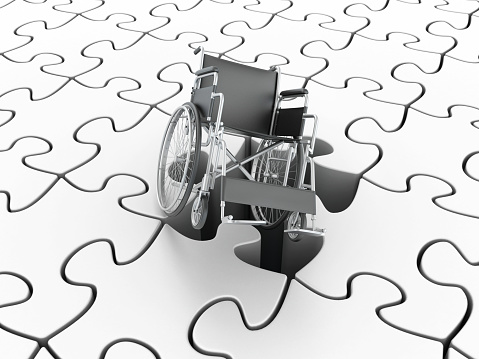 Wheelchair on Puzzle Hole - 3D Rendering