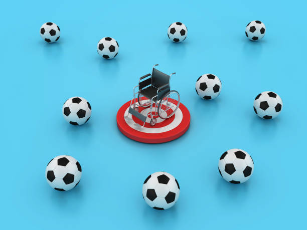 Wheelchair with Soccer Balls and Target - Color Background - 3D Rendering