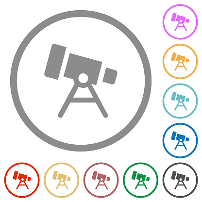 Telescope solid flat color icons in round outlines on white background