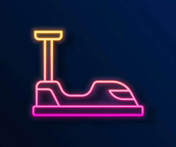 Vector illustration of Glowing neon line Bumper car icon isolated on black background. Amusement park. Childrens entertainment playground, recreation park. Vector