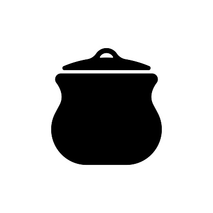 Pot with lid icon. Black silhouette. Front side view. Vector simple flat graphic illustration. Isolated object on a white background. Isolate.
