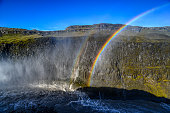A double rainbow at powerful Dettifoss waterfall