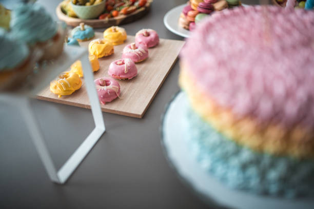 istock Rainbow Cake and Refreshments at Modern Baby Shower 2006312068
