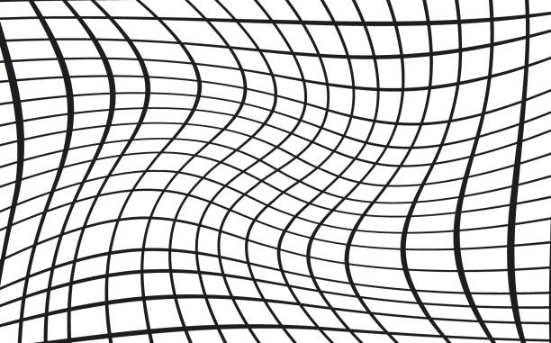 Print Illustration of a black fishing or football net.Checkered wavy background in doodle style. how to draw a volleyball net drawing stock illustrations