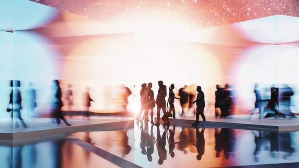 istock People silhouettes walking in VR environment 2006338815