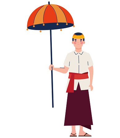 nyepi man with umbrella isolated illustration