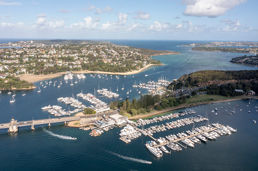 Aerial view of the Spit bridge, middle harbor and the surrounding marinas