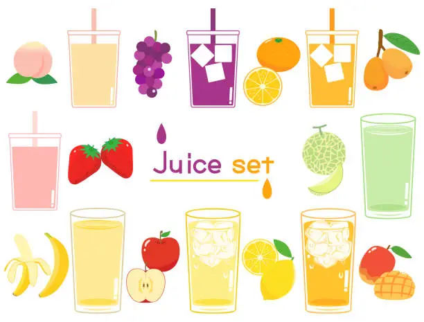 Vector illustration of Set of fruit juice illustrations