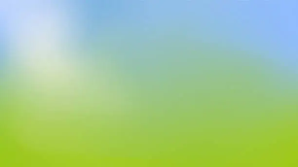 Vector illustration of Abstract green blue blurred gradient background. Spring nature horizontal backdrop with lights of sun. Ecology concept for graphic design, banner.