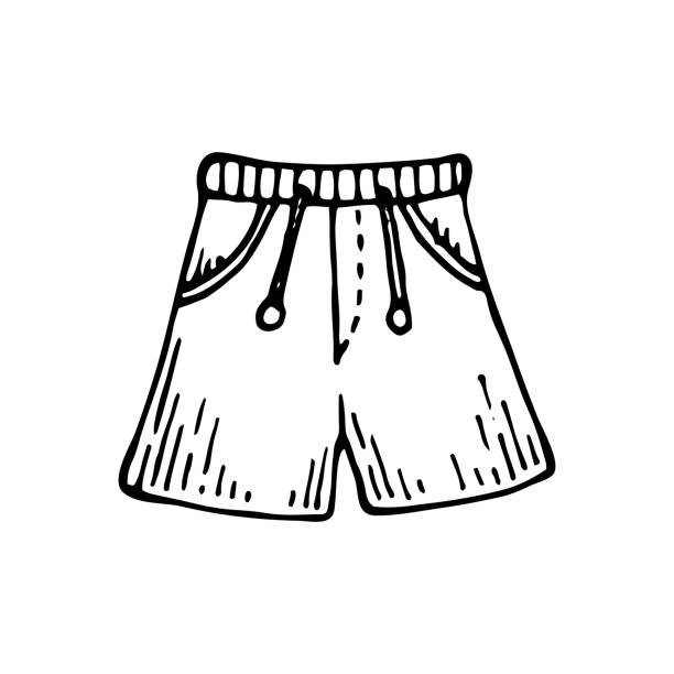 illustrazioni stock, clip art, cartoni animati e icone di tendenza di schizzo di pantaloncini da spiaggia. costumi da bagno per uomo. illustrazione di line art vettoriale disegnata a mano. - shorts swimming shorts bermuda shorts beach