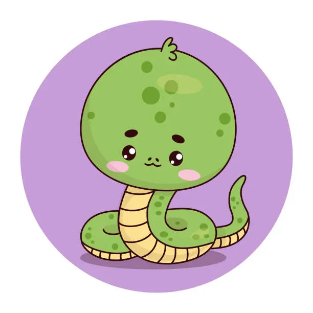 Vector illustration of Cute cartoon snake. Funny reptile kawaii character. Vector illustration. Kids collection.