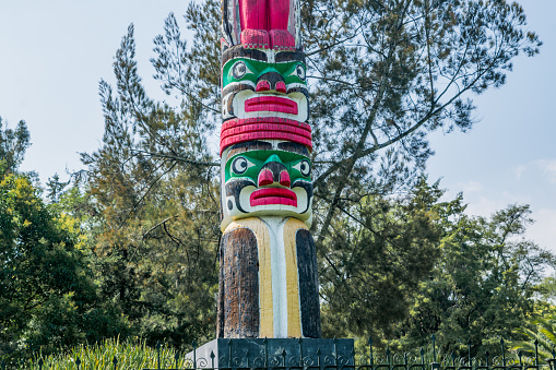Mexico, Mexico, Chapultepec - 05-11-2022: Big totem tower in chapultepec forest