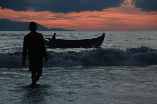 View of the fisherman boat along the coastline of bay of bengal, Tamil Nadu, India