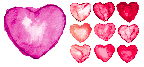 High Resolution Water Color hand painted heart shapes