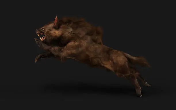 Photo of 3d Illustration of a devil wolf pose on black background with clipping path.