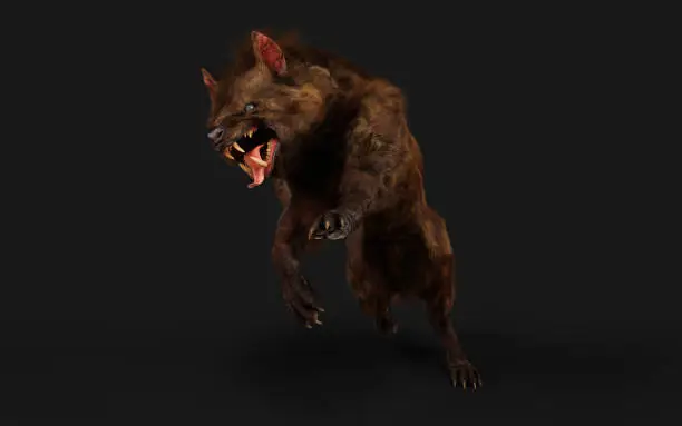 Photo of 3d Illustration of a devil wolf pose on black background with clipping path.