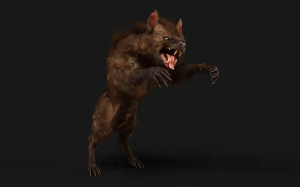 Photo of 3d Illustration of a devil wolf pose on black background with clipping path.