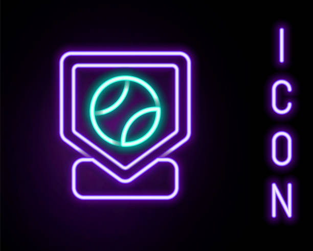 Glowing neon line Baseball base icon isolated on black background. Colorful outline concept. Vector Glowing neon line Baseball base icon isolated on black background. Colorful outline concept. Vector. baseball-scorecard stock illustrations