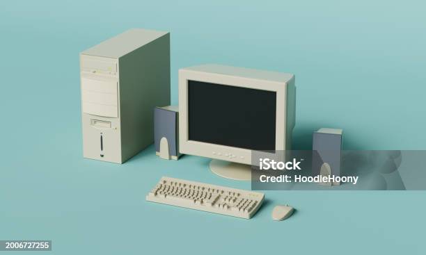 Oddesktop Old Desktop Computer Set 3d Rendering Stock Photo - Download Image Now ...