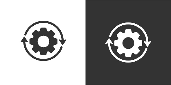 Gear and rotating icon. Solid icon that can be applied anywhere, simple, pixel perfect and modern style