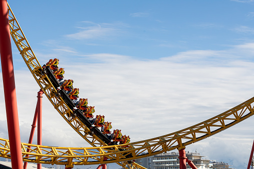 Yokohama, Japan - Nov 5, 2014. Roller coaster at amusement park in Yokohama, Japan. Yokohama is located approximately 30 km south of Tokyo.