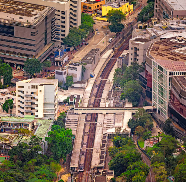 istock Looking down at the subway entering the station 2006783598