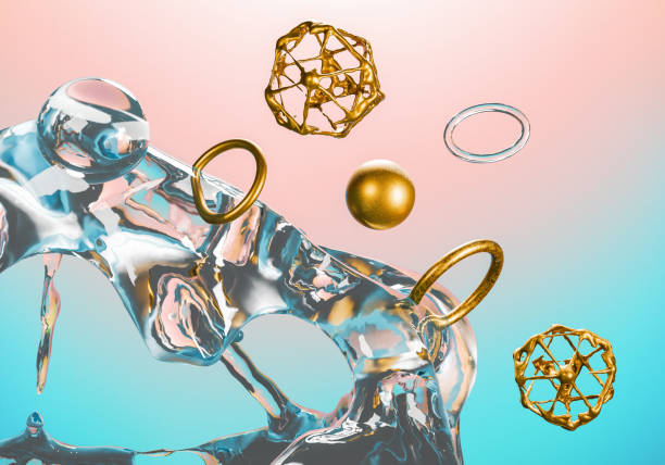 istock abstract 3d liquid with gold spheres and abstract mesh, on gradient background 2006801776