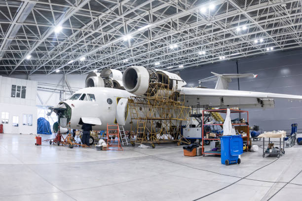 istock White transport airplane in the aviation hangar 2006814759