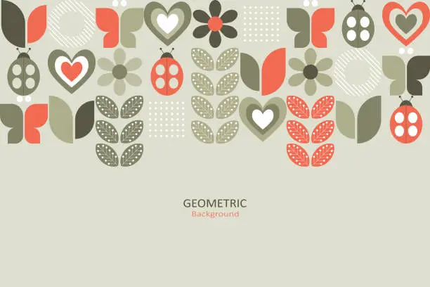 Vector illustration of Geometric design with nature concept on a soft green background, arrange the elements on top with copy space for text.