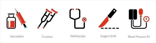 Vector illustration of Vaccination, Crutches, Stethoscope