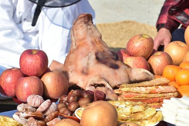 Food for the Korean ancestral rites ceremony table