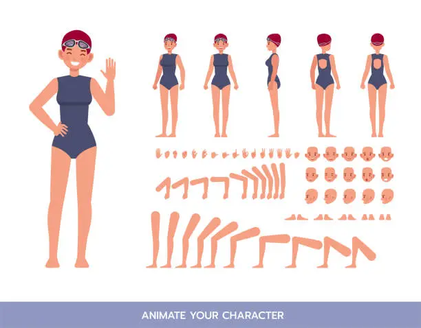 Vector illustration of Female swimmer character vector design.  Create your own pose.