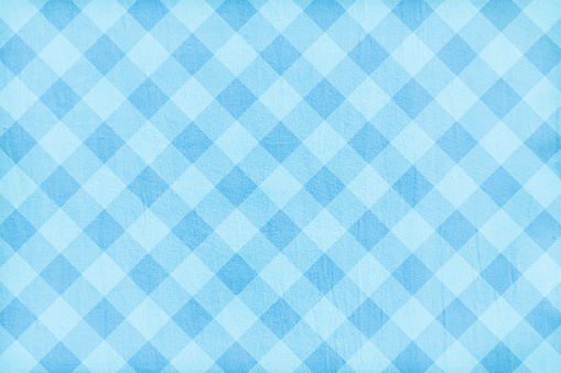 Horizontal vector illustration of a light sky blue slanted chequered pattern blank empty vector backgrounds. Similar to a gingham cloth of a restaurant table cloth. Can be used as gift wrapping paper sheet template, wallpaper.