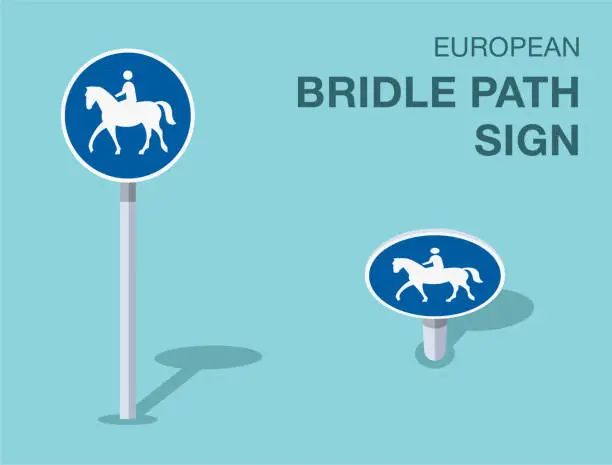 Vector illustration of Traffic regulation rules. Isolated european bridle path sign. Front and top view. Vector illustration template.