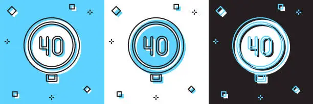 Vector illustration of Set Speed limit traffic sign 40 km icon isolated on blue and white, black background. Vector