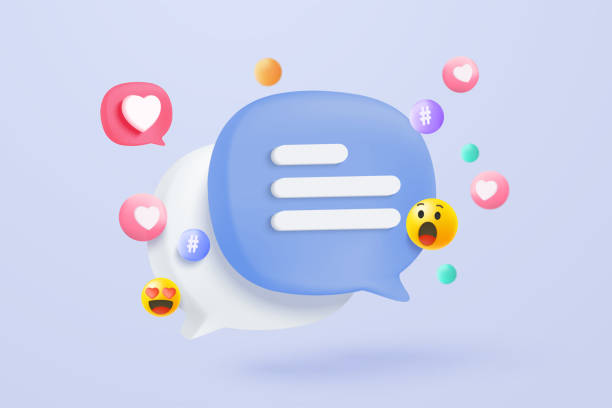 3d speech bubbles symbol on social media icon isolated on pastel background. comments thread mention or user reply sign with social media. 3d speech bubbles icon vector with shadow render illustration - hash mark stock illustrations